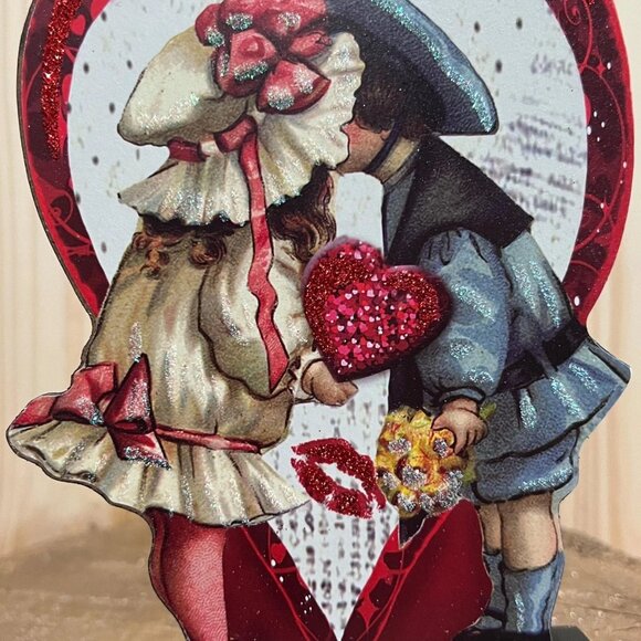Kiss Me Vintage Wood Decoration Valentine's Day Decor Gift Keepsake - Picture 2 of 2